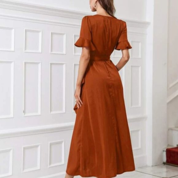 Terra Cotta Faux Wrap style Midi Dress - M - Picture 8 of 12